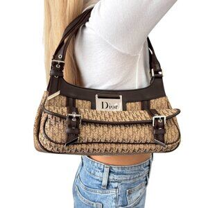 Christian Dior Vintage Street Chic Monogram Canvas Shoulder Bag Brown [105693]